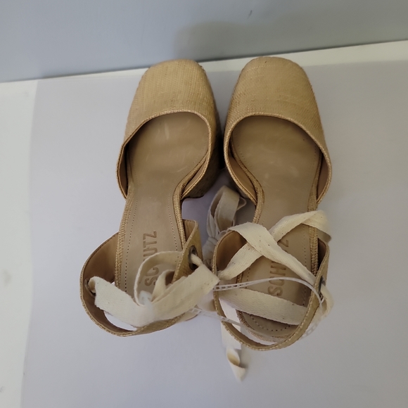 Schutz Nala Light Nude Canvas Platform Lace-Up Espadrille Heels - Picture 12 of 15